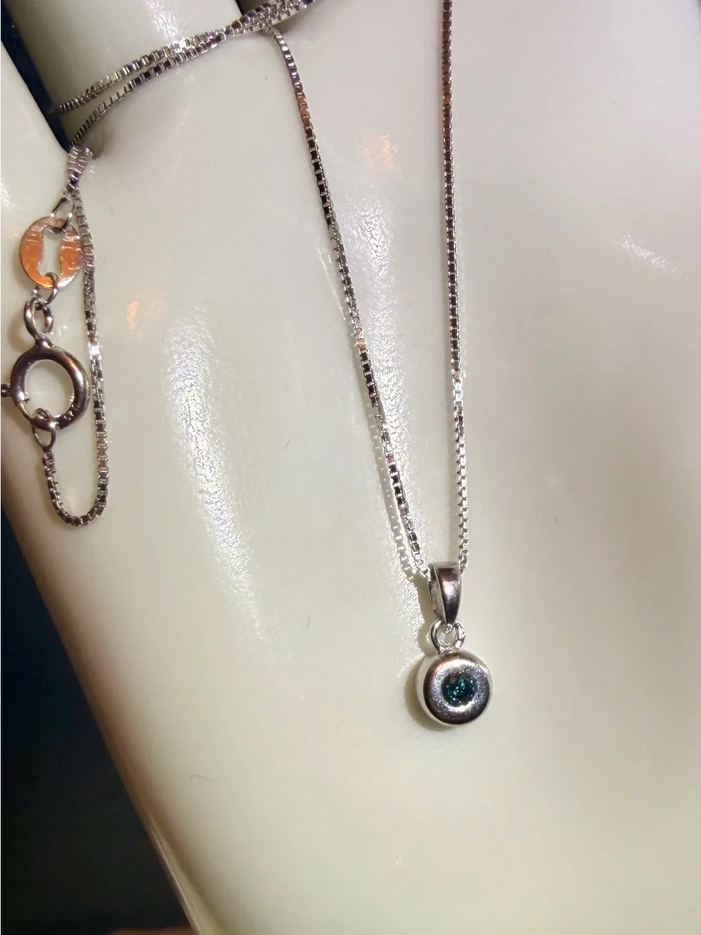 Blue Diamond Pendant 14K White Gold Plated 925 Sterling Silver 18 Inch Necklace